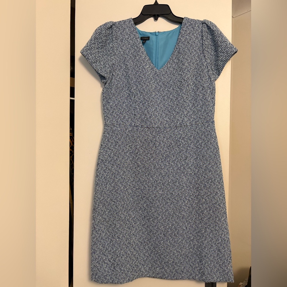 Talbots Blue V-Neck Short Sleeve Tweed Dress, size 10